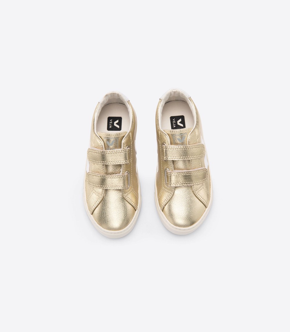 Veja Sneakers Barn - Esplar Velcro Läder - Guld/Vita - 590234-TSO